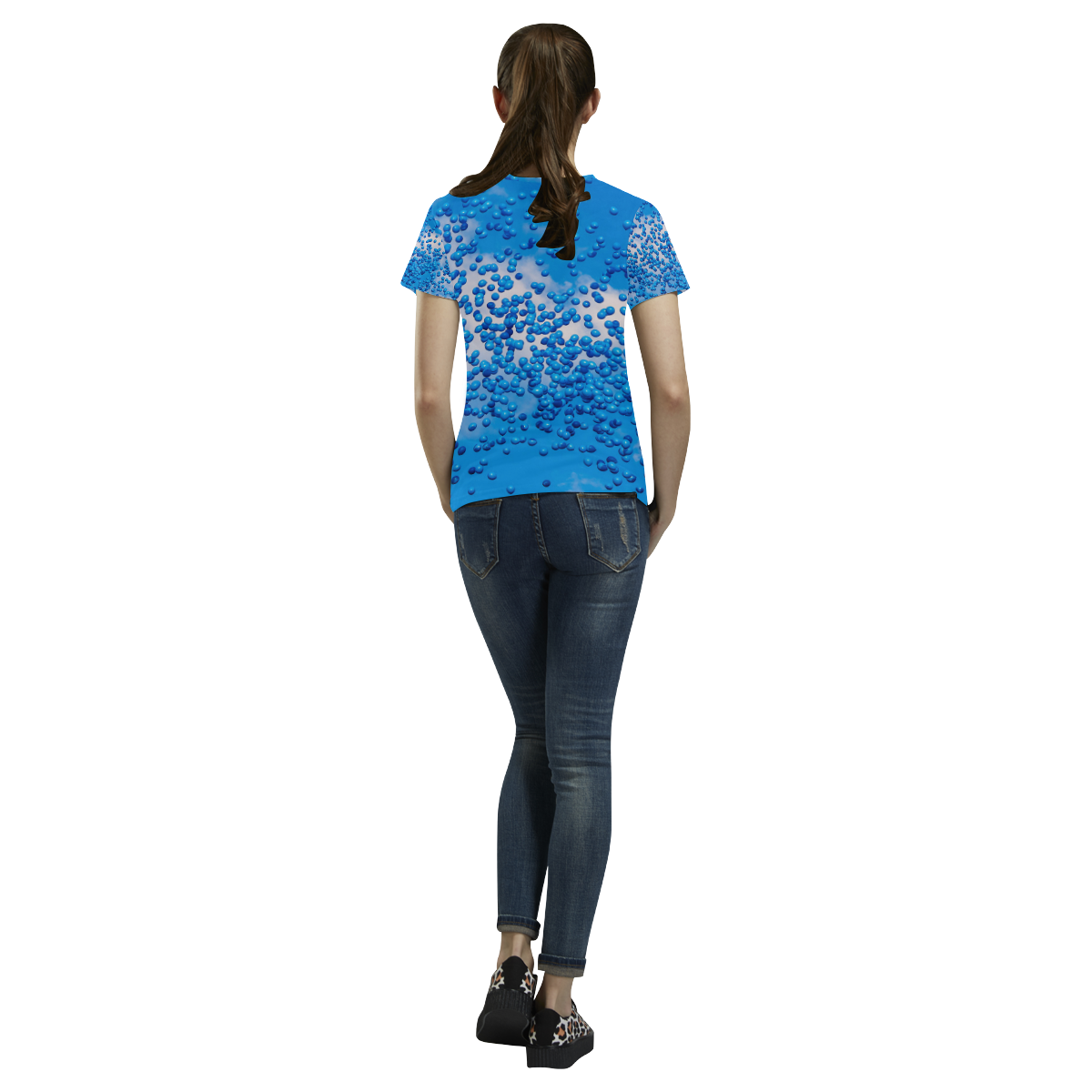 Blue Toy Balloons Flight Fantasy Atmosphere Dream All Over Print T-Shirt for Women (USA Size) (Model T40)