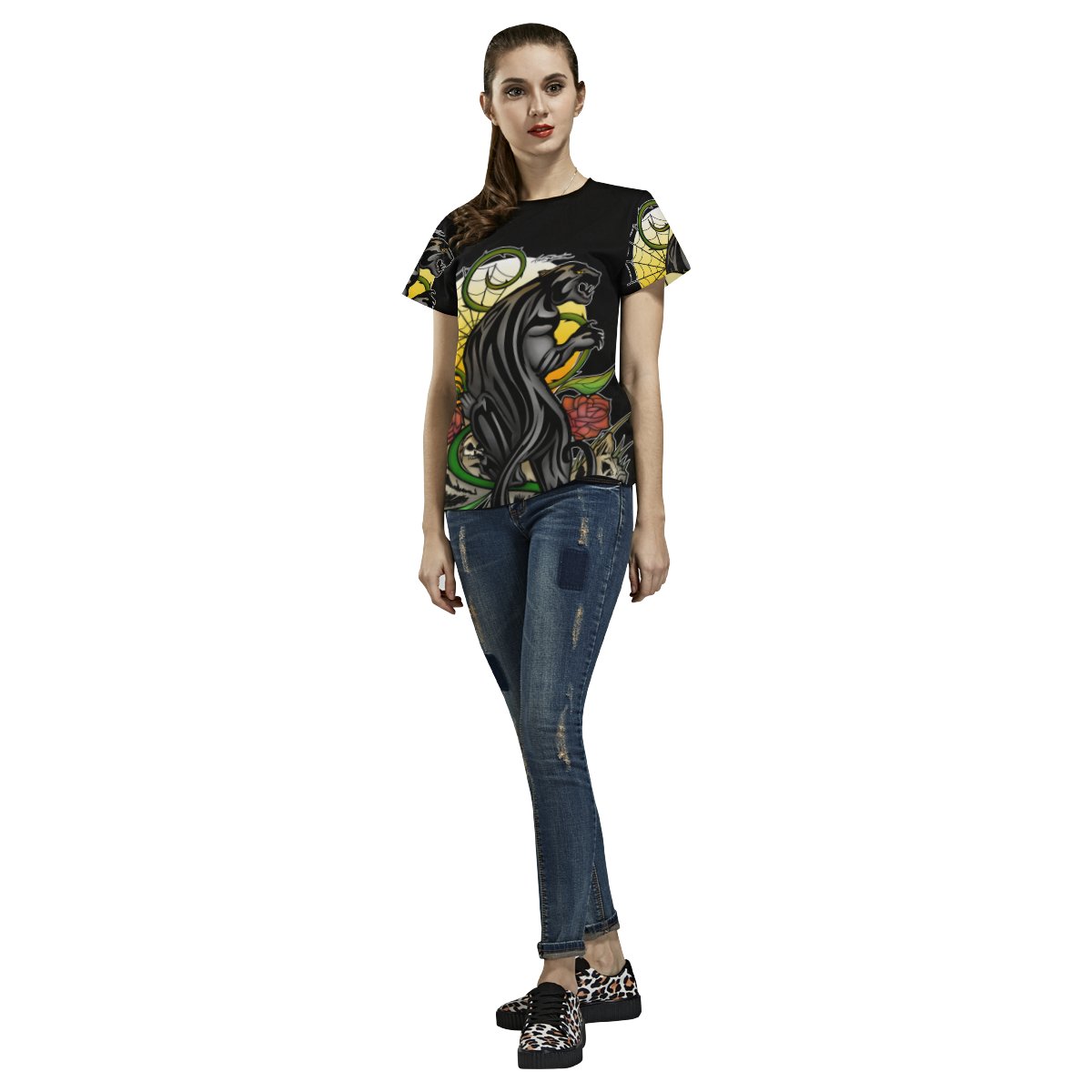 Panther All Over Print T-Shirt for Women (USA Size) (Model T40)