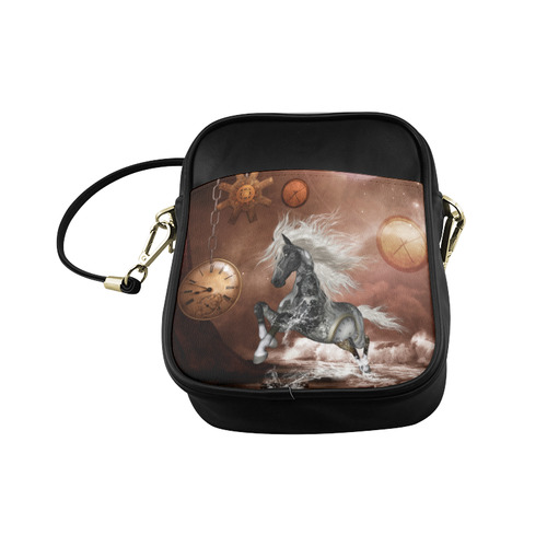 Amazing steampunk horse, silver Sling Bag (Model 1627)