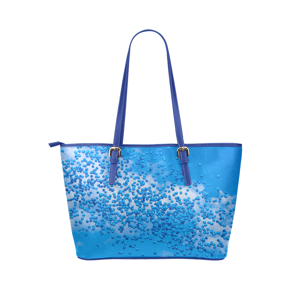 Blue Toy Balloons Flight Air Sky Atmosphere Cool Leather Tote Bag/Small (Model 1651)