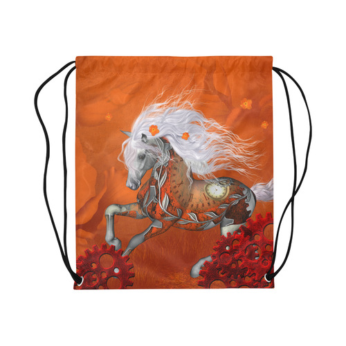 Wonderful steampunk horse, red white Large Drawstring Bag Model 1604 (Twin Sides)  16.5"(W) * 19.3"(H)