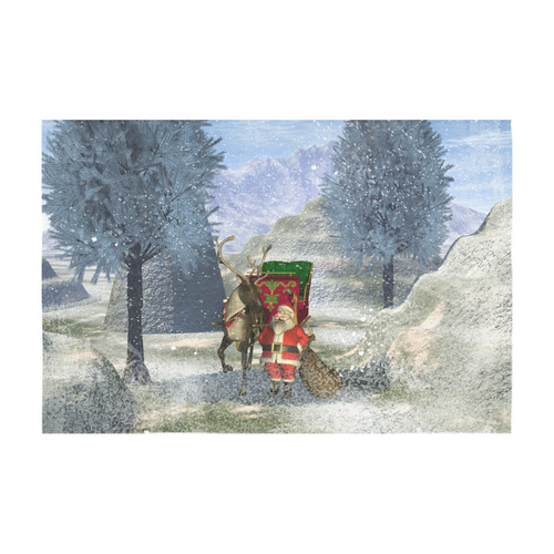 Santa Claus with reindeer Cotton Linen Tablecloth 60" x 90"