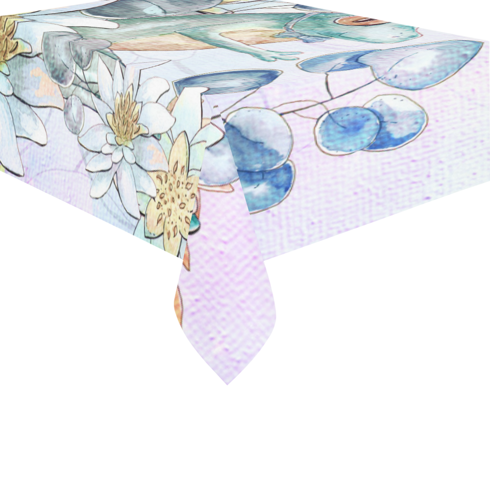 The frog with  waterlily Cotton Linen Tablecloth 60" x 90"
