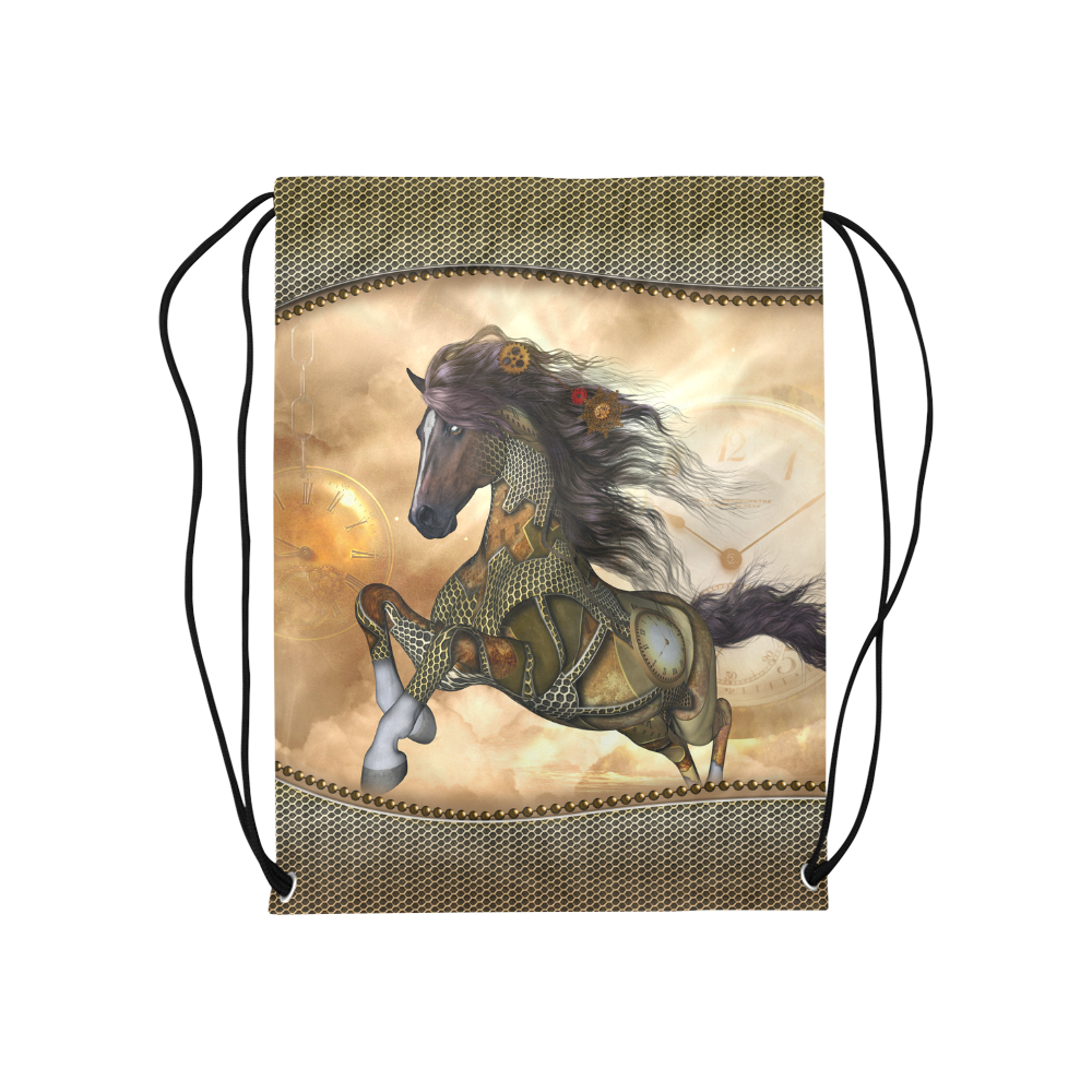Aweseome steampunk horse, golden Medium Drawstring Bag Model 1604 (Twin Sides) 13.8"(W) * 18.1"(H)