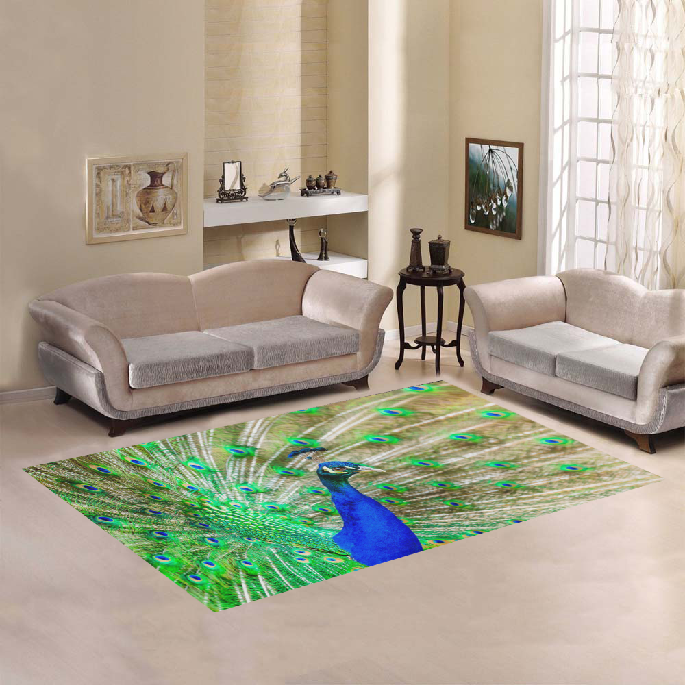 Peacock Blue Green Feathers Bird Nature Area Rug7'x5'