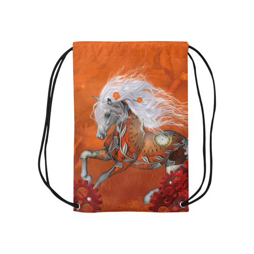 Wonderful steampunk horse, red white Small Drawstring Bag Model 1604 (Twin Sides) 11"(W) * 17.7"(H)