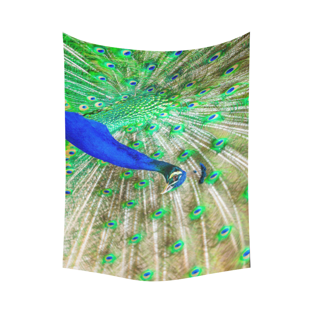 Peacock Blue Green Feathers Bird Nature Cotton Linen Wall Tapestry 80"x 60"