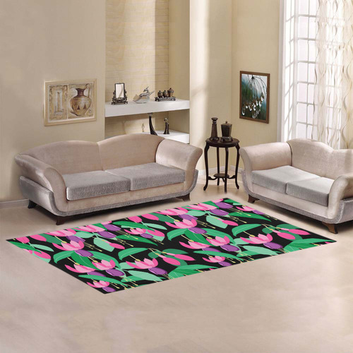 Fuchsia Red Pink Purple Floral Pattern Area Rug 7'x3'3''