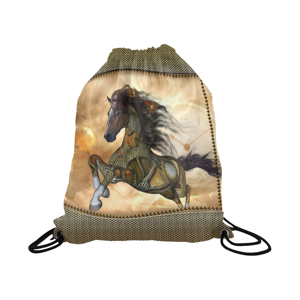 Aweseome steampunk horse, golden Large Drawstring Bag Model 1604 (Twin Sides)  16.5"(W) * 19.3"(H)
