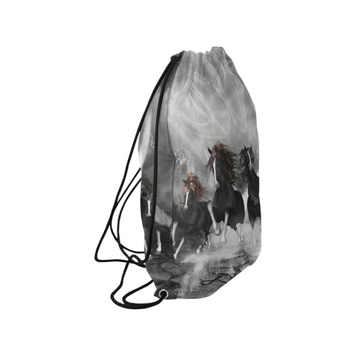 Awesome running black horses Medium Drawstring Bag Model 1604 (Twin Sides) 13.8"(W) * 18.1"(H)