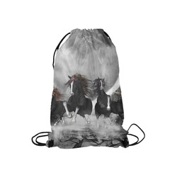 Awesome running black horses Small Drawstring Bag Model 1604 (Twin Sides) 11"(W) * 17.7"(H)