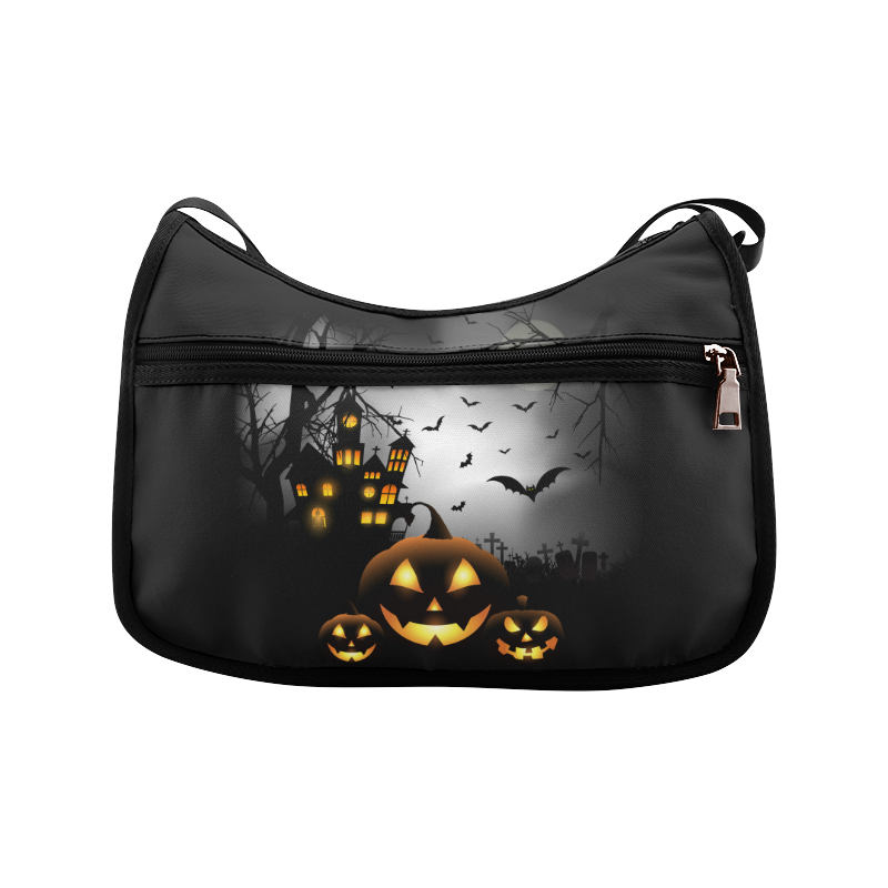 Spooky Halloween Pumpkins Haunted House Crossbody Bags (Model 1616)