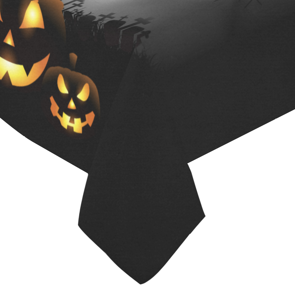 Spooky Halloween Pumpkins Haunted House Cotton Linen Tablecloth 60"x 84"