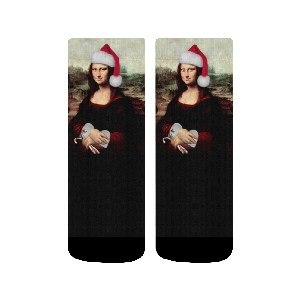 Christmas Mona Lisa with Santa Hat Quarter Socks