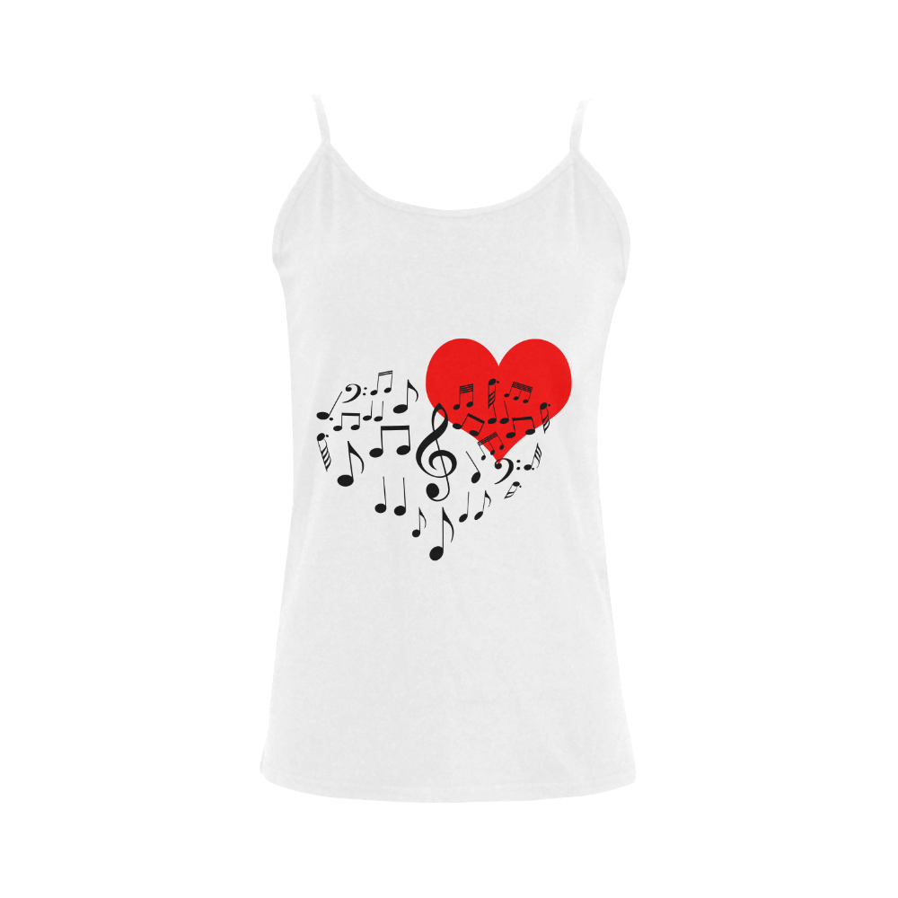 Singing Heart Red Song Black Music Love Romantic Women's Spaghetti Top (USA Size) (Model T34)