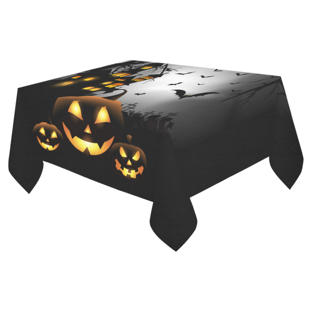 Spooky Halloween Pumpkins Haunted House Cotton Linen Tablecloth 52"x 70"