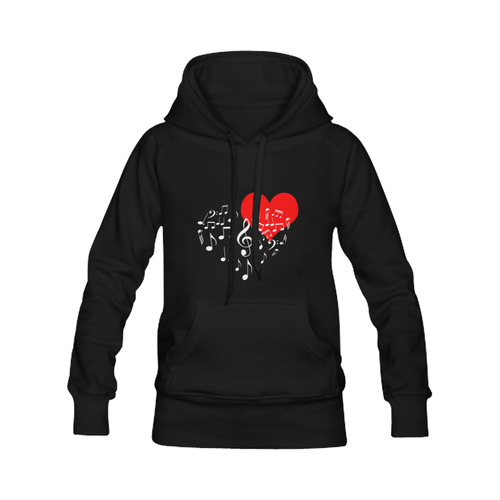 Singing Heart Red Note Music Love Romantic White Women's Classic Hoodies (Model H07)