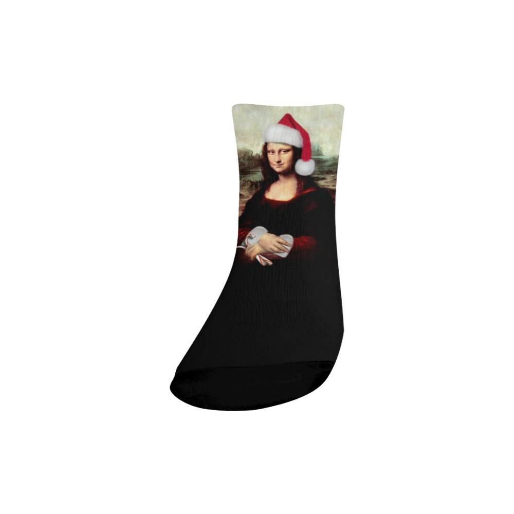 Christmas Mona Lisa with Santa Hat Quarter Socks