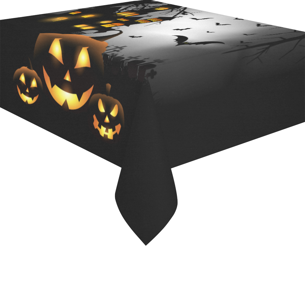Spooky Halloween Pumpkins Haunted House Cotton Linen Tablecloth 52"x 70"
