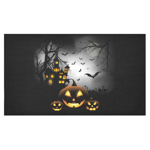 Spooky Halloween Pumpkins Haunted House Cotton Linen Tablecloth 60"x 104"