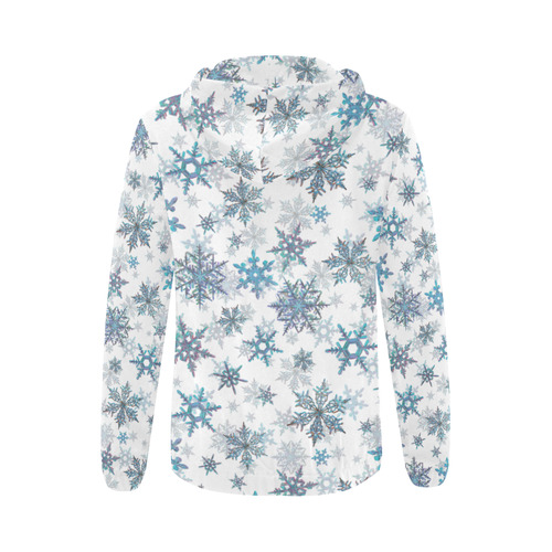 Snowflakes, Blue snow, Christmas All Over Print Full Zip Hoodie for Women (Model H14)