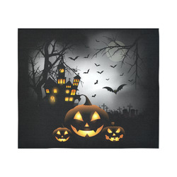 Spooky Halloween Pumpkins Haunted House Cotton Linen Wall Tapestry 60"x 51"