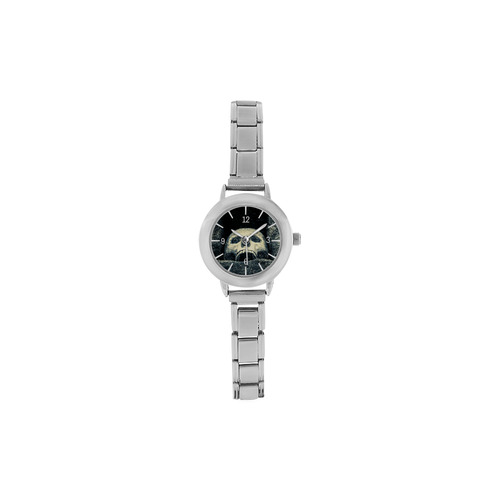 White Human Skull In A Pagan Shrine Halloween Cool Women's Italian Charm Watch(Model 107)