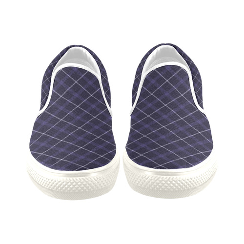 Royal Blue Plaid / Tartan Diagonal Stripe Men's Slip-on Canvas Shoes (Model 019)