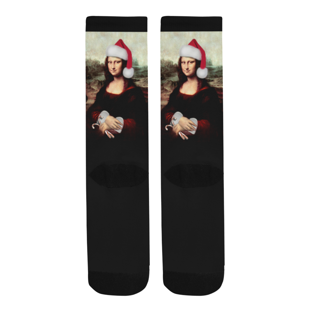 Christmas Mona Lisa with Santa Hat Trouser Socks