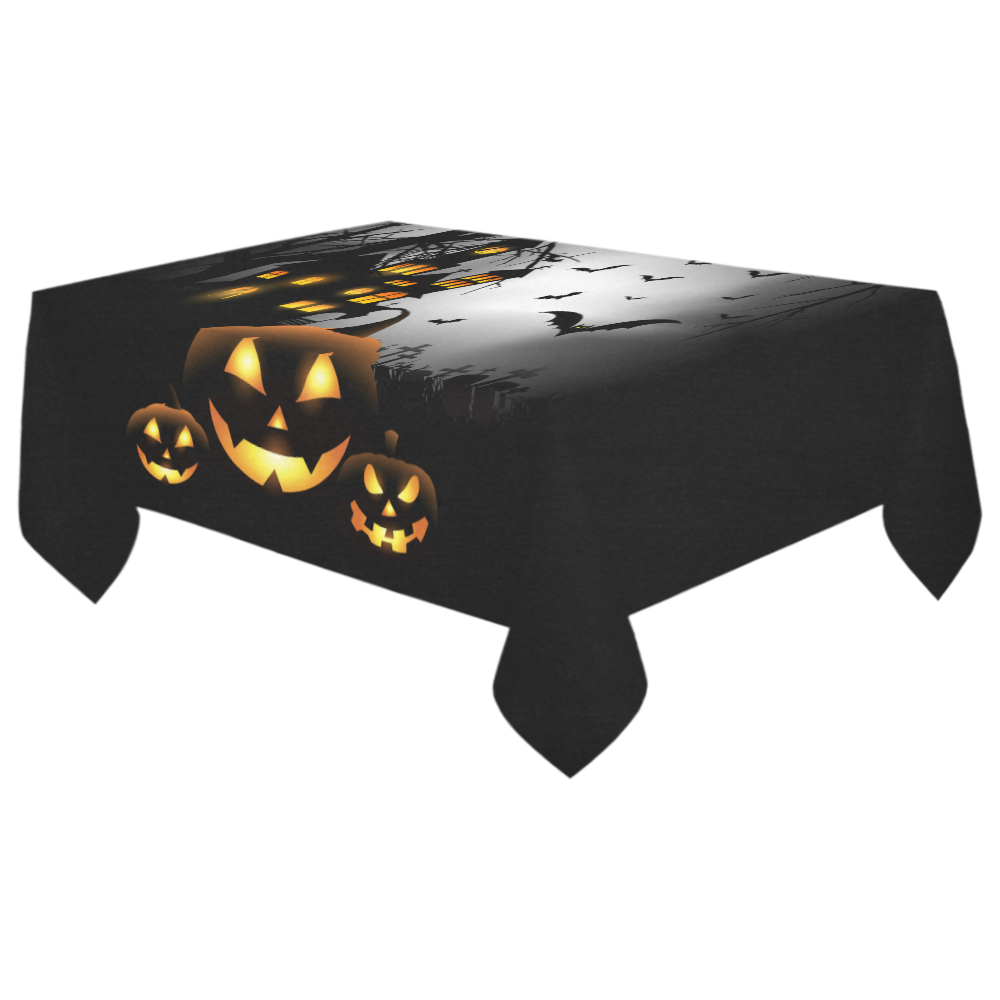 Spooky Halloween Pumpkins Haunted House Cotton Linen Tablecloth 60"x 104"