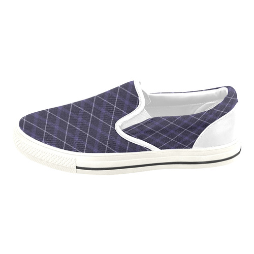 Royal Blue Plaid / Tartan Diagonal Stripe Men's Slip-on Canvas Shoes (Model 019)