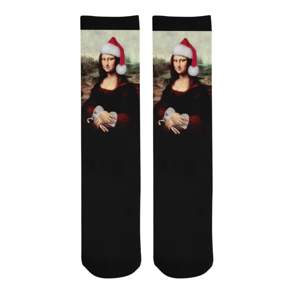 Christmas Mona Lisa with Santa Hat Trouser Socks