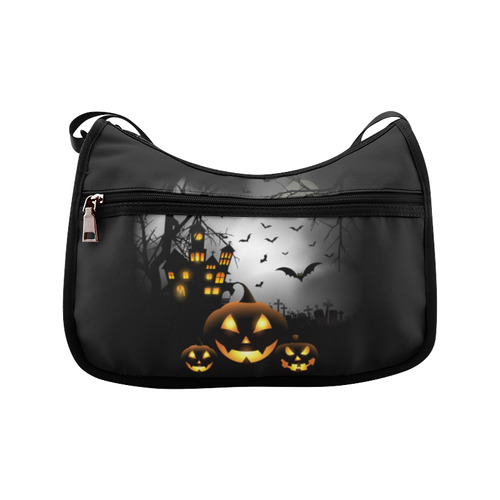 Spooky Halloween Pumpkins Haunted House Crossbody Bags (Model 1616)