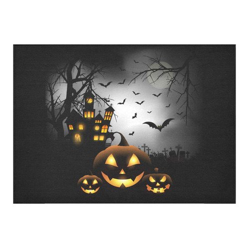 Spooky Halloween Pumpkins Haunted House Cotton Linen Tablecloth 60"x 84"