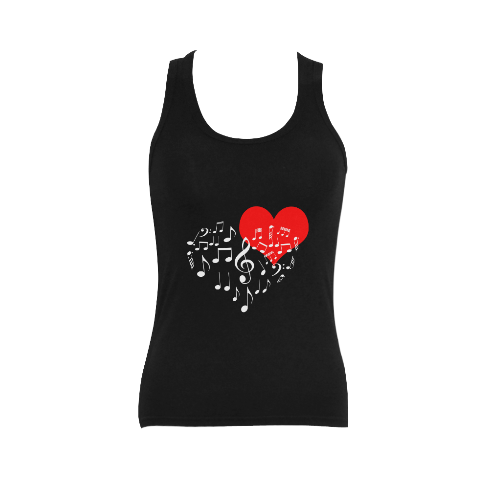 Singing Heart Red Note Music Love Romantic White Women's Shoulder-Free Tank Top (Model T35)