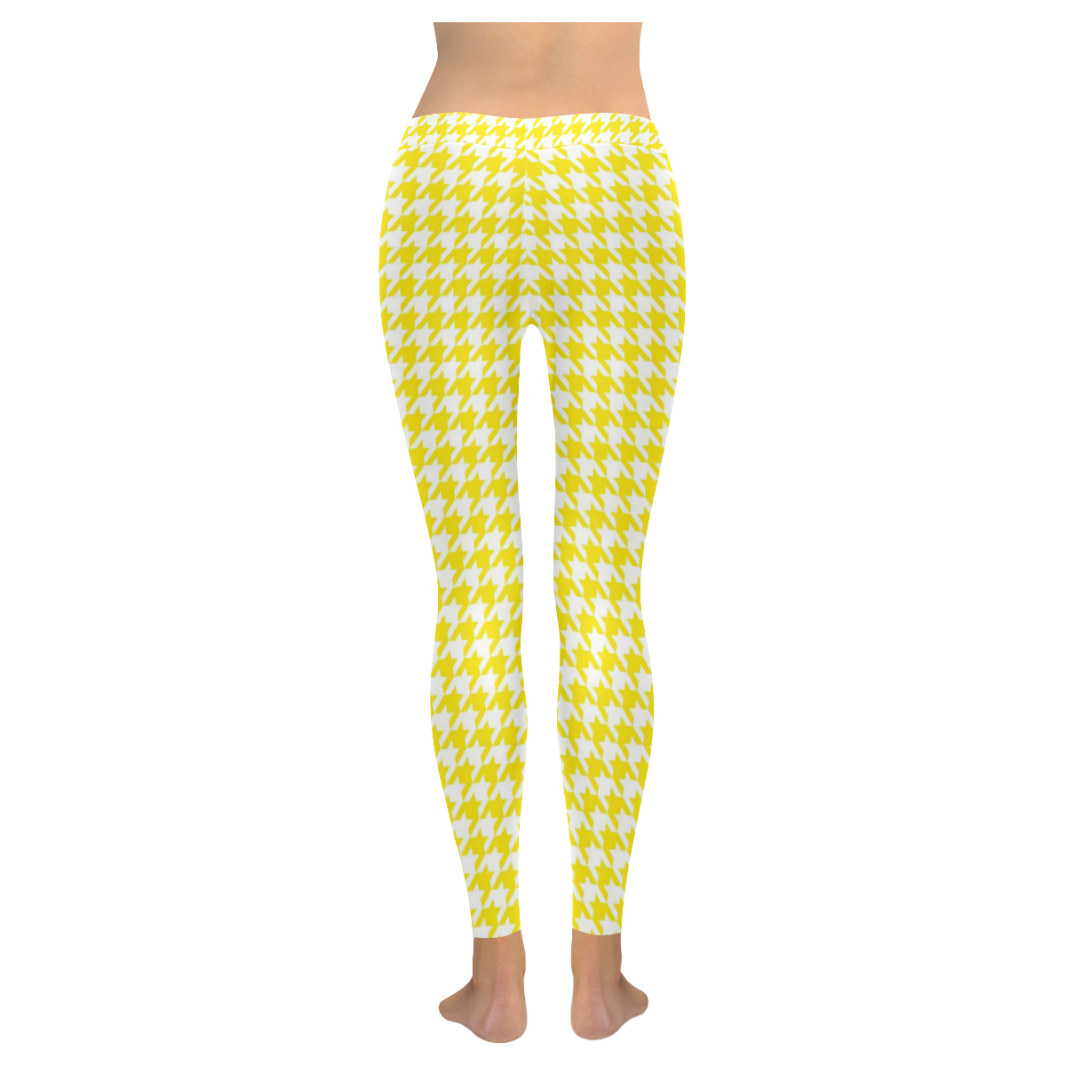 Friendly Houndstooth Pattern,yellow by FeelGood Women's Low Rise Leggings (Invisible Stitch) (Model L05)
