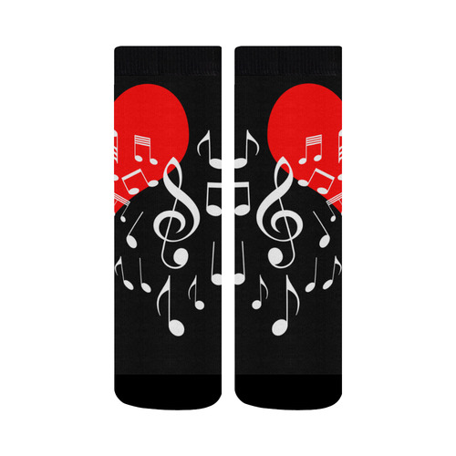 Singing Heart Red Note Music Love Romantic White Crew Socks