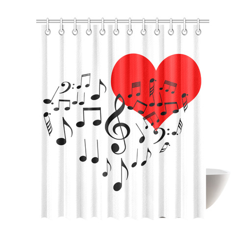 Singing Heart Red Song Black Music Love Romantic Shower Curtain 72"x84"