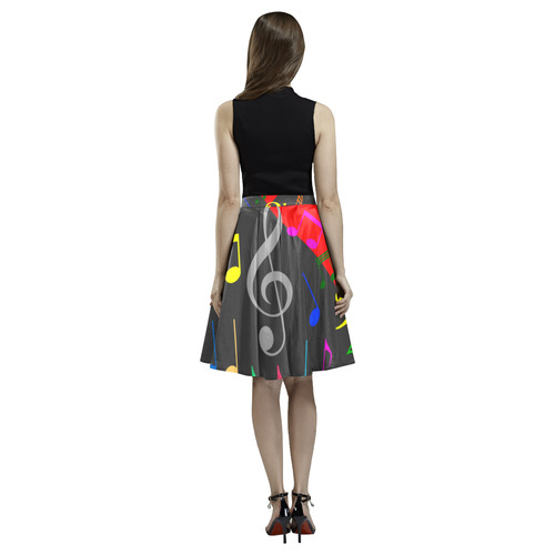 Singing Heart Red Song Color Music Love Romantic Melete Pleated Midi Skirt (Model D15)