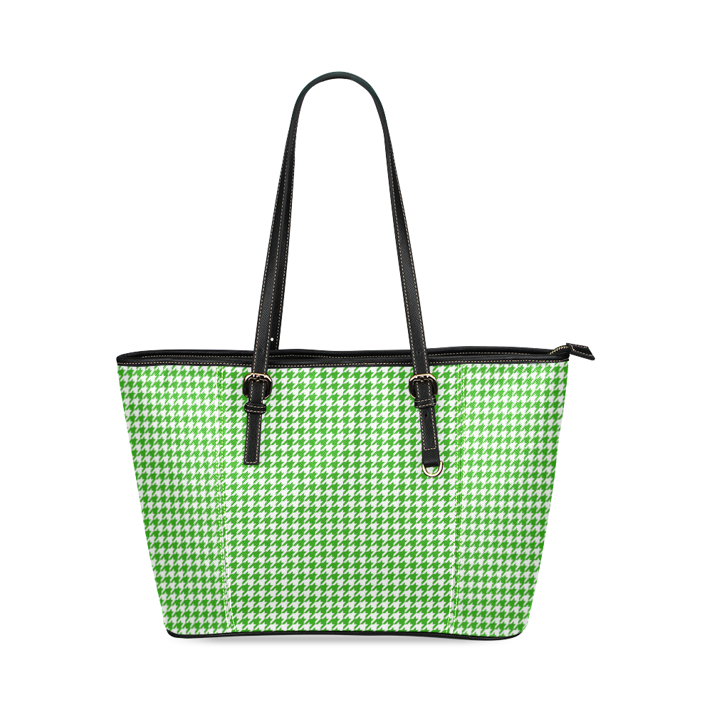 Friendly Houndstooth Pattern,green by FeelGood Leather Tote Bag/Large (Model 1640)