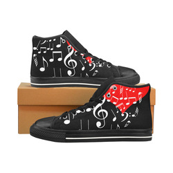 Singing Heart Red Note Music Love Romantic White Men’s Classic High Top Canvas Shoes /Large Size (Model 017)