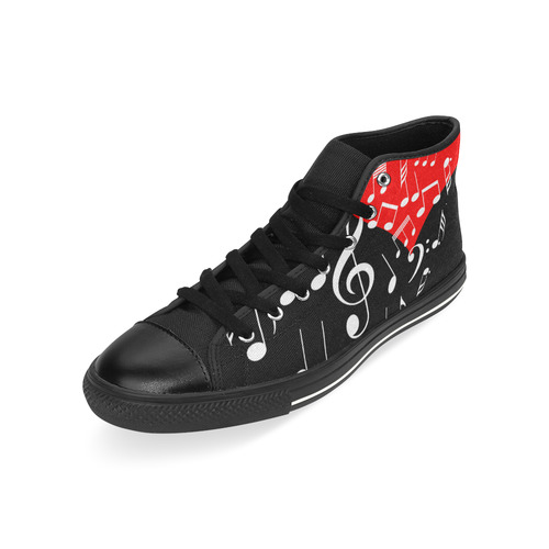 Singing Heart Red Note Music Love Romantic White High Top Canvas Women's Shoes/Large Size (Model 017)