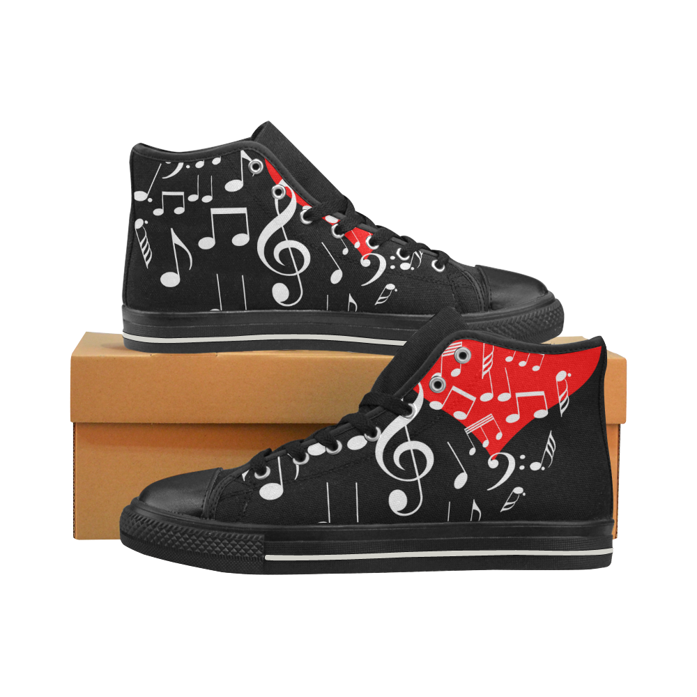 Singing Heart Red Note Music Love Romantic White Women's Classic High Top Canvas Shoes (Model 017)