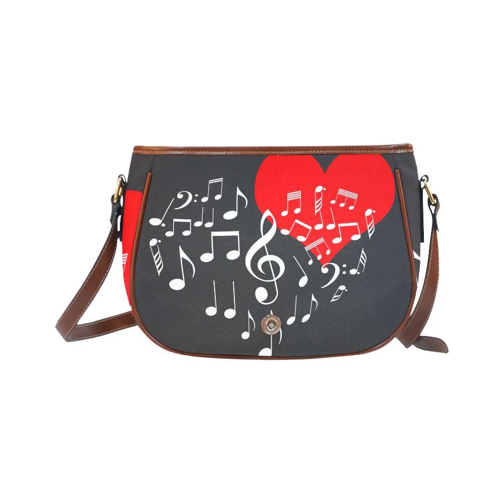 Singing Heart Red Note Music Love Romantic White Saddle Bag/Small (Model 1649) Full Customization