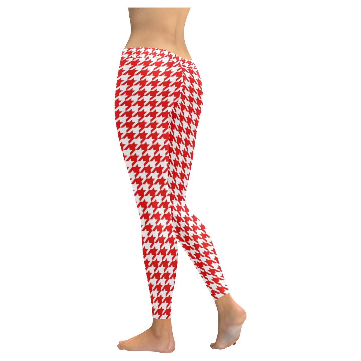 Friendly Houndstooth Pattern,red by FeelGood Women's Low Rise Leggings (Invisible Stitch) (Model L05)