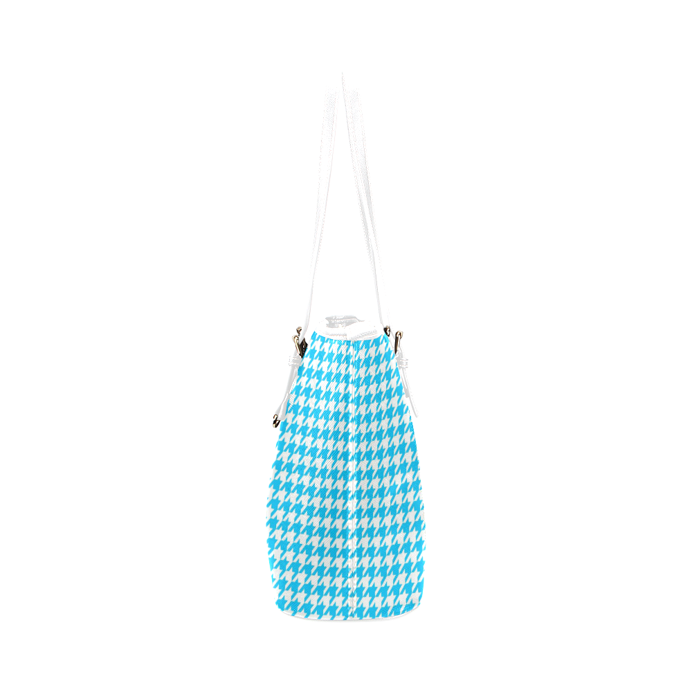 Friendly Houndstooth Pattern,aqua by FeelGood Leather Tote Bag/Large (Model 1651)