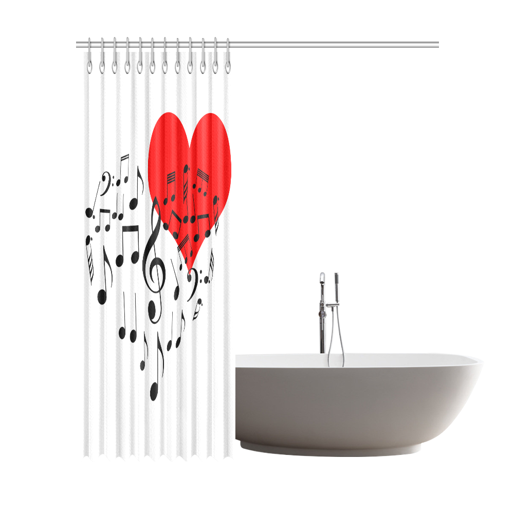 Singing Heart Red Song Black Music Love Romantic Shower Curtain 72"x84"