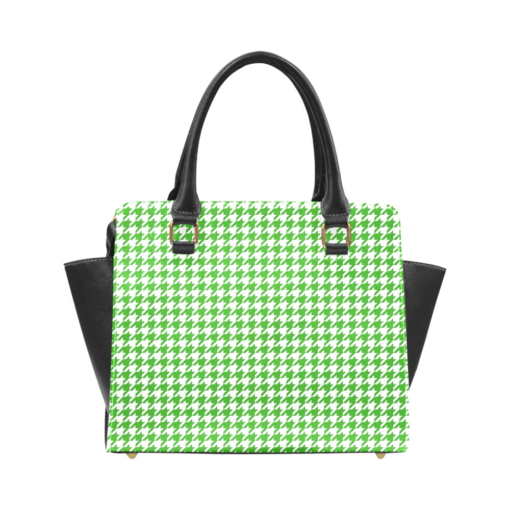 Friendly Houndstooth Pattern,green by FeelGood Rivet Shoulder Handbag (Model 1645)