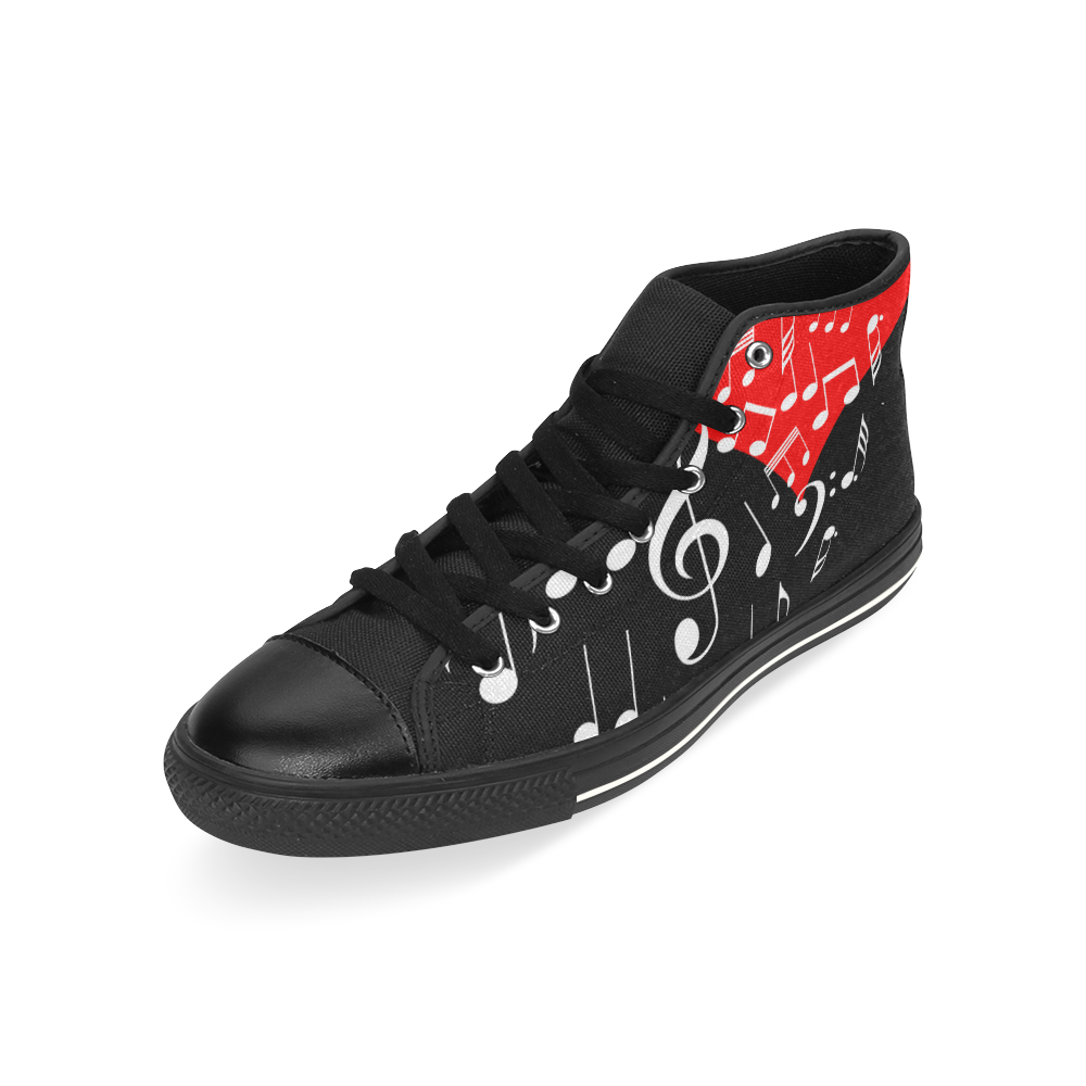Singing Heart Red Note Music Love Romantic White High Top Canvas Shoes for Kid (Model 017)