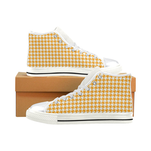 Friendly Houndstooth Pattern, orange by FeelGood High Top Canvas Women's Shoes/Large Size (Model 017)